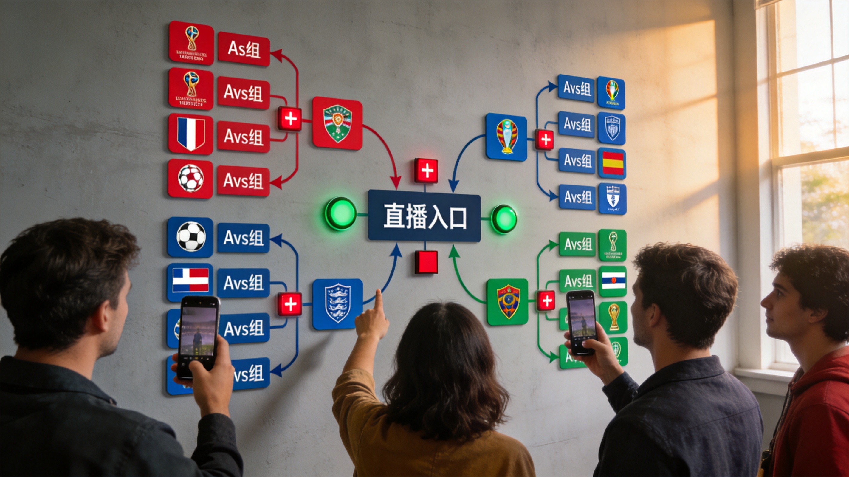 直播信息入口模块示意图，展示赛事、对阵与信息状态三类检索要素的组织方式